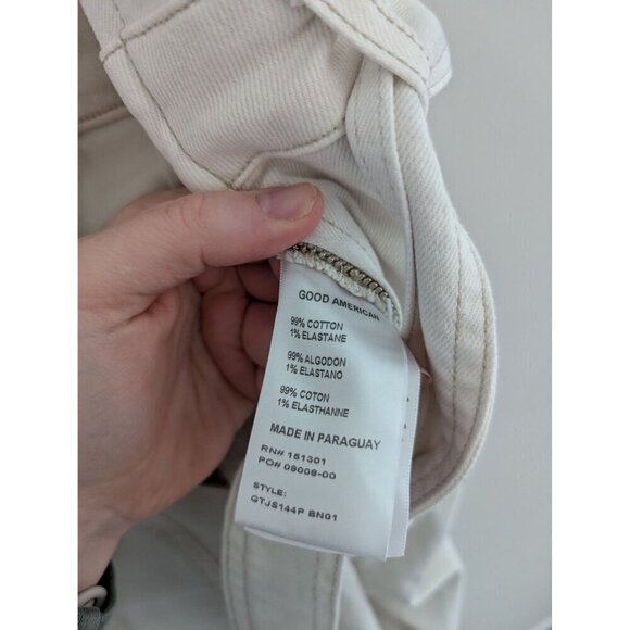 Good American Utility White Denim Belted Short Sleeve Jumpsuit Women's Size 0 - Picture 10 of 12